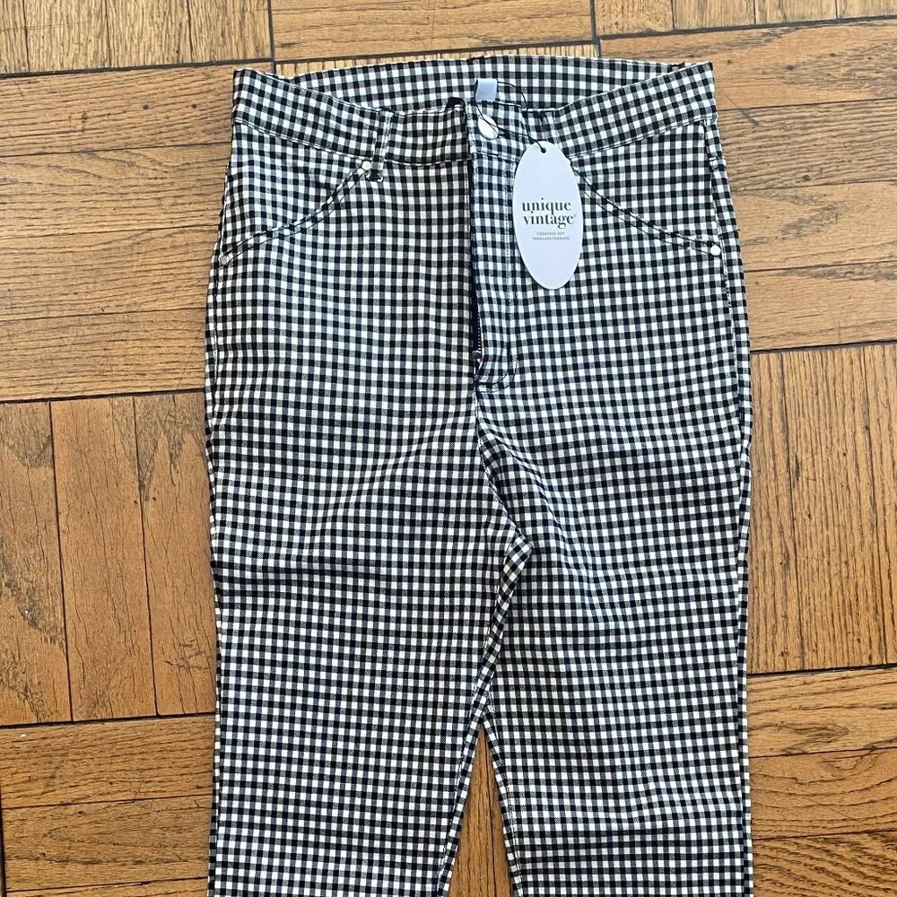 Unique Vintage high waisted black/white gingham capris size S - Picture 3 of 4